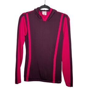COLUMBIA / pink purple colorblock hooded pullover sweater / L
